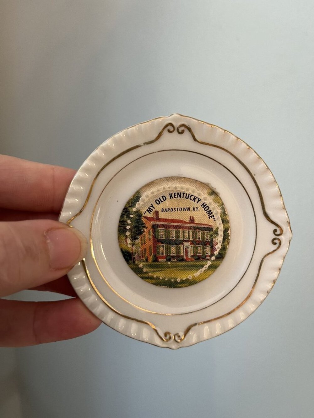 Miniature My Old Kentucky Home Bardstown KY Souvenir Plate Gold Trim Japan 3.5 I